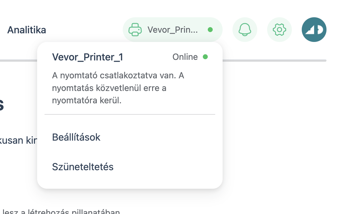 Kvikk App beállítások oldal